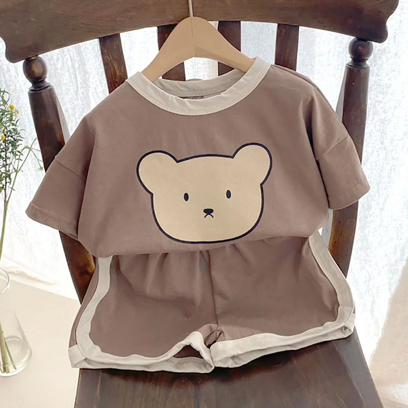 Summer Baby Boy Summer Clothes Cartoon Bear Casual Short Set Toddler Girls Cotton Soft T-shirts And Solid Short Pants Suit best Baby Clothing Set Baby Clothing Set