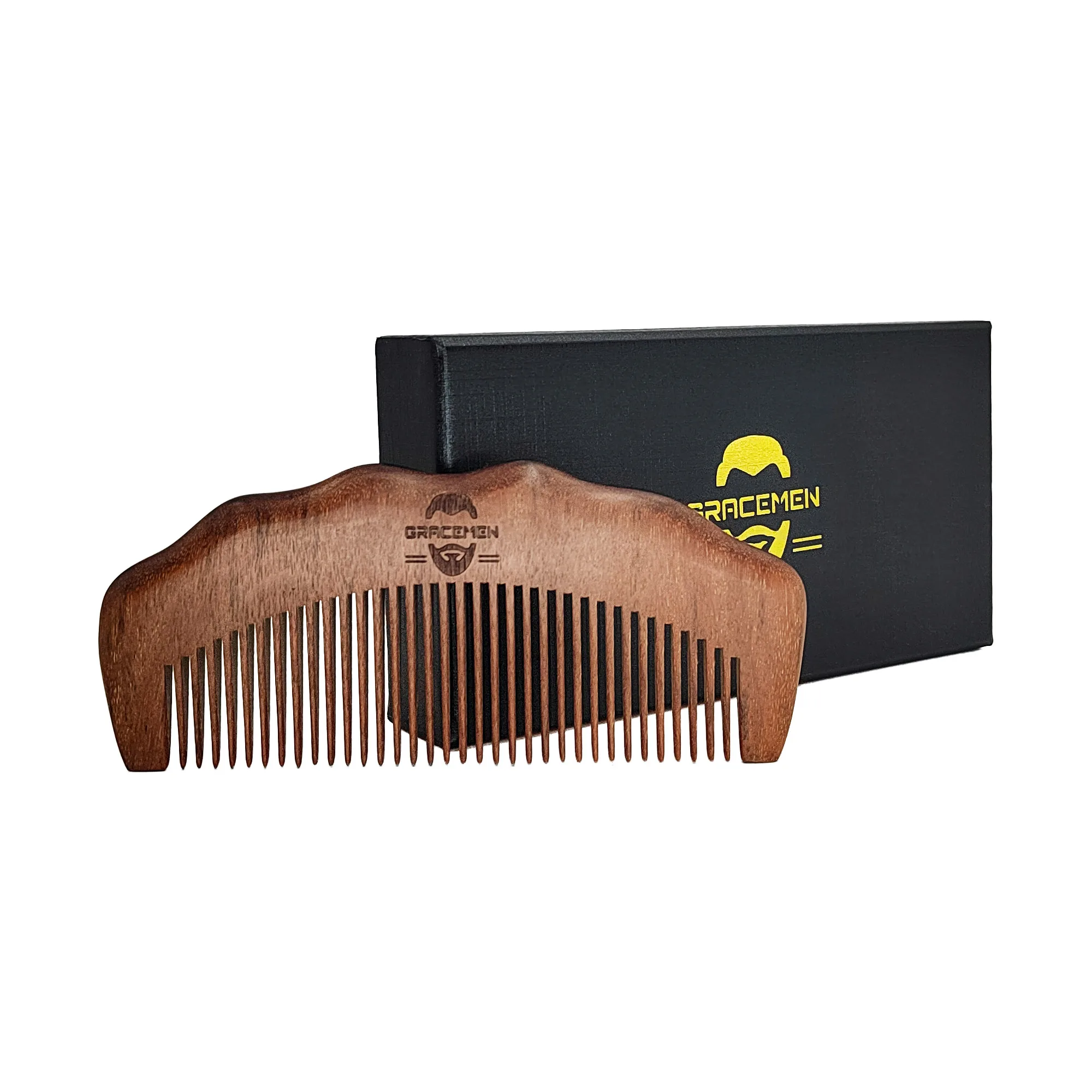 Gracemen 100% Premium Red Wooden Hair/Mustache/Beard Comb Small Sized Anti-Static Wood with Box Great Gift for Men