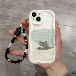 Charming Cat Bow Wrist Chain Clear Soft Phone Case - Samsung S24 Ultra (S22656)