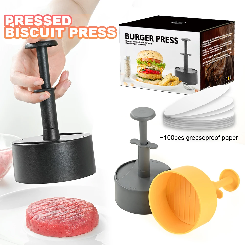 Non-Stick Hamburger Patty Maker Stuffed Burgers Beef Veggie Maker Mold with 100 Patty Papers Hamburger Mold Meat Kitchen Tools