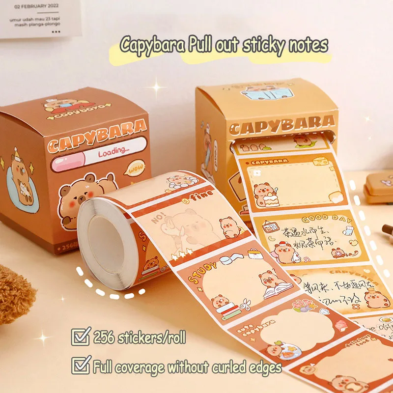 256 Sheets/Box Square Capybara Pull Out Sticky Notes Stickable Decoration Message-Leaving Note Stationery Office School Supplies 3