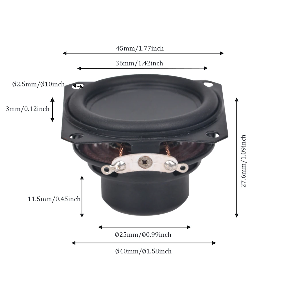 AIYIMA 2Pcs 45MM 4 Ohm 10W Speakers 19 Core Square Rubber Edge Waterproof Ndfeb Full Range Loudspeaker DIY Sound BT Amp Speaker