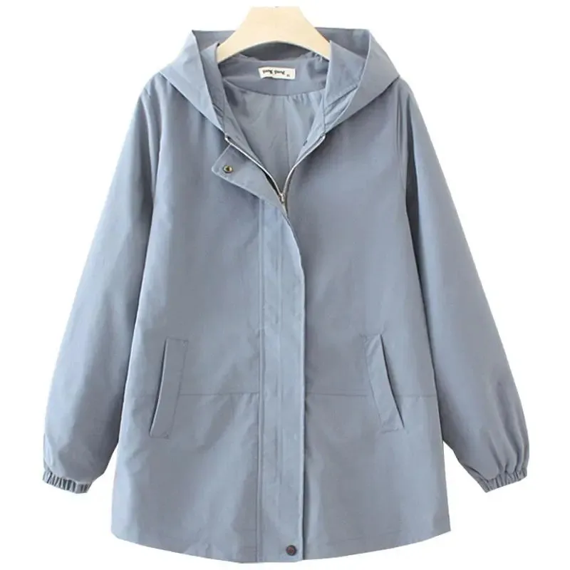 

Демисезонная женская куртка, новинка 2023, свободное модное пальто, однотонная толстовка, Тренч, тонкая женская верхняя одежда на молнии с длинным рукавом