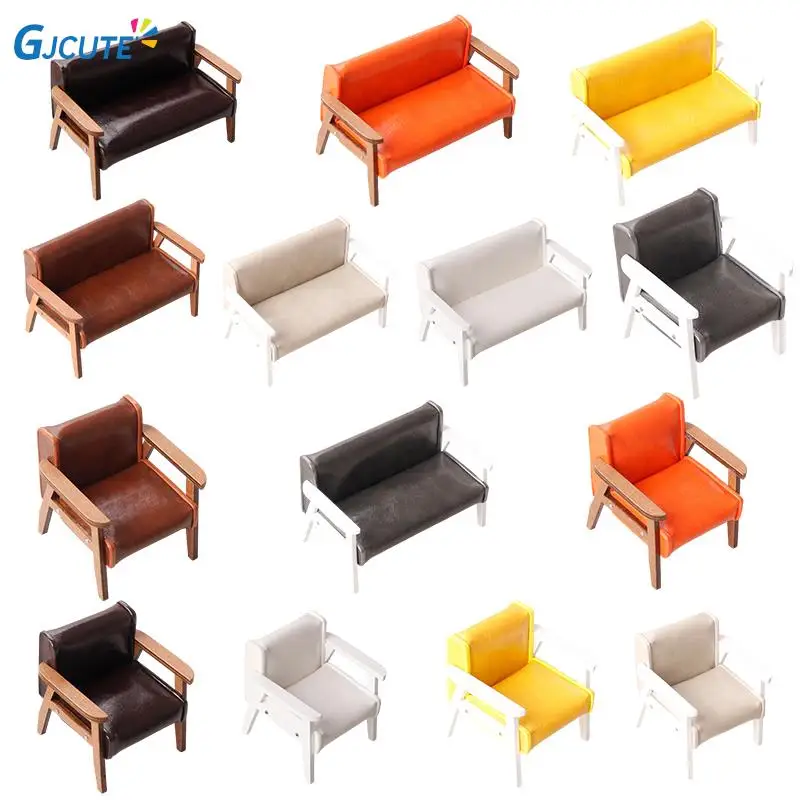 

1/6 1/12 Dollhouse Miniature Sofa Leather Sofa Single/Double Chair Furniture Model Living Room Decor Toy Doll House Accessories