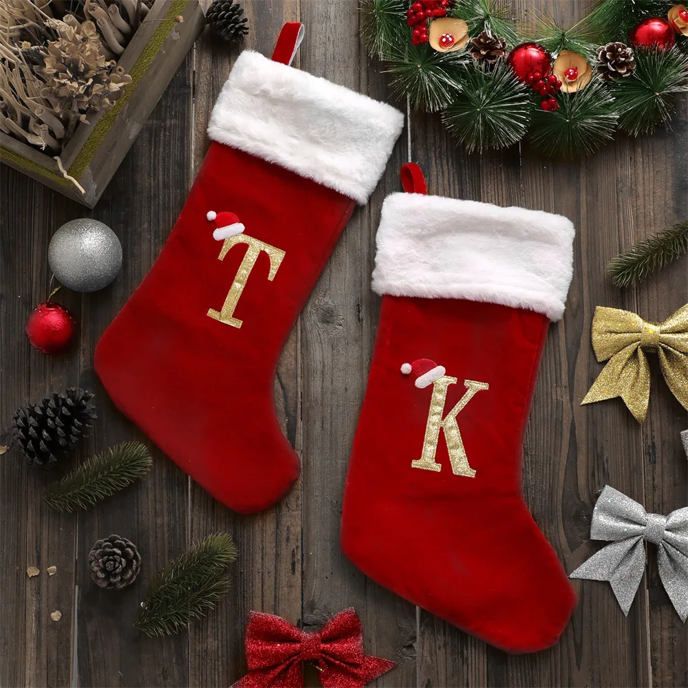 Christmas Stockings 50cm Embroidered Monogram Xmas Sock Holiday Family Stocking for Christmas Fireplace Party Decoration