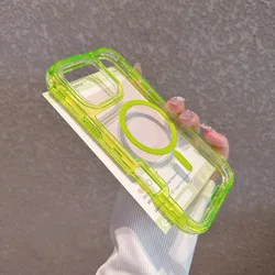 Armor Clear Anti - Drop Shockproof Phone Case with Magnetic Charging - PC+TPU Protective Cover - iPhone 15 Plus (Light green)