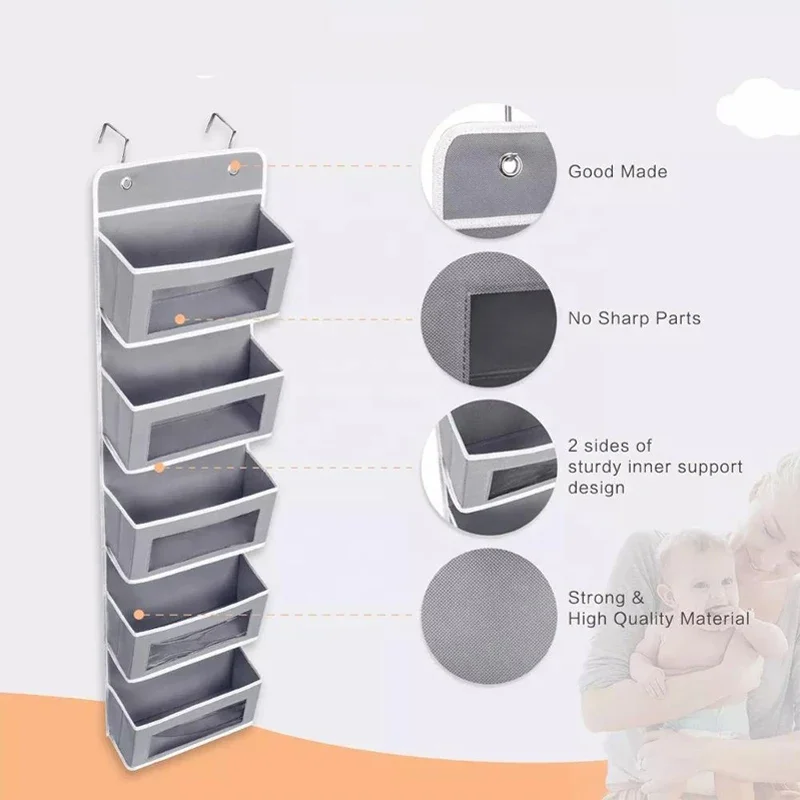 

Blue Non-woven Organizer Closet Pocket Shoes Storage White Layers Hanging Bag Clothes 5 Wardrobe Door