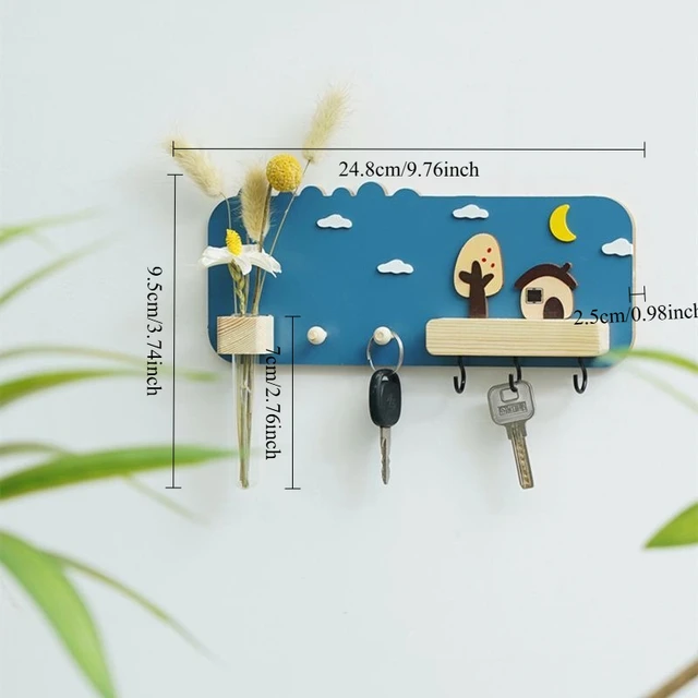 Support de rangement mural suspendu de Style quatre saisons, support de rangement mural en bois avec 6 crochets, organisateur de rangement Simple, décoration de la maison 3