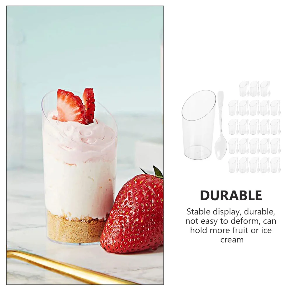 24 Sets Multi-function Pudding Cup Mini Cake Stand Dessert Glasses Supply Transparent Mousse Ice Cream Sundae Cups