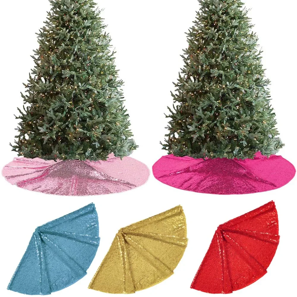 60/76//90/122cm Christmas Tree Skirt Pearlescent Sequin Glitter Xmas Tree Mats Blanket Floor Cover Carpet Floor Mat