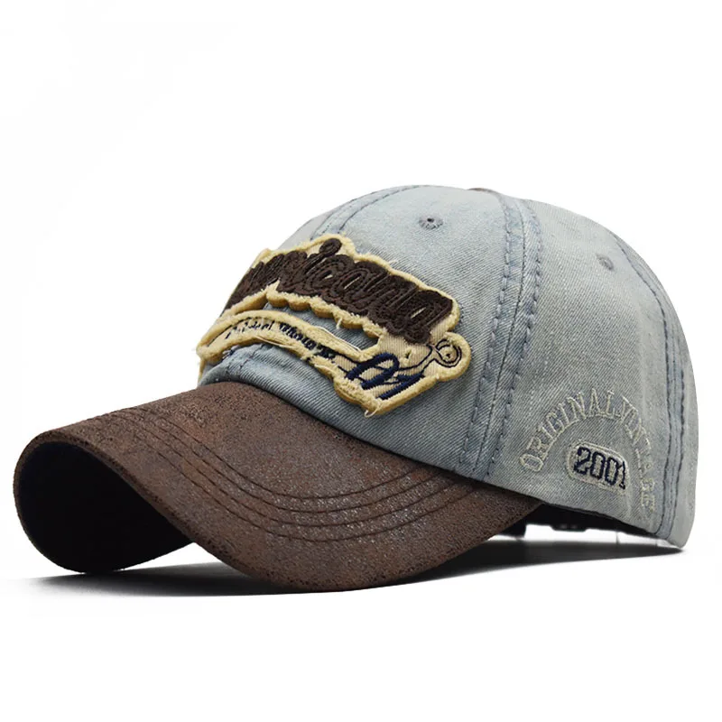 CNTANG 여름 데님 야구 모자 남자 패션 수 놓은 편지 면화 모자 Snapback 남자 야외 캐주얼 힙합 모자 조절 가능