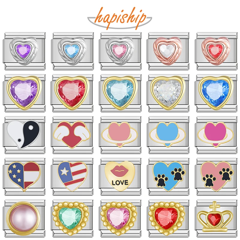 Hapiship nueva moda Popular dulce corazón romántico amor encanto enlaces ajuste 9mm pulsera de acero inoxidable hacer joyería DIY DJ383