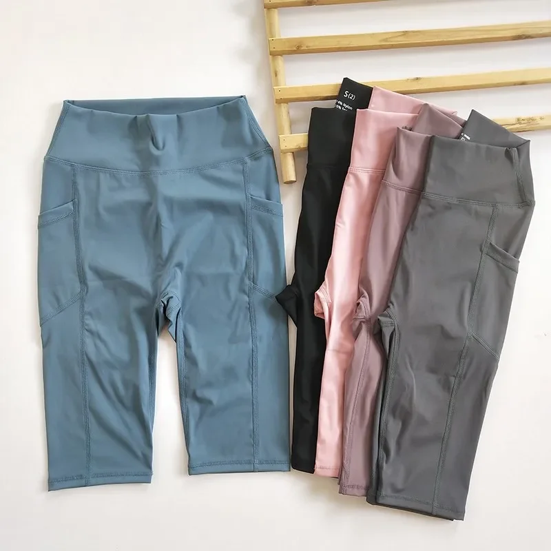 

Pockets~Lu Home Nude Yoga Fitness Sports Capris Women's High Waist, Hip Lift, Sexy Can Be Weared Externally to Prevent Shining