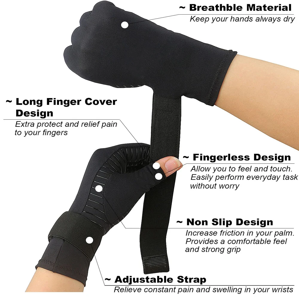 Medical Arthritis Gloves with Strap Open Finger Glove Hand Wrist Support for Rheumatoid Arthritis Carpal Tunnel Tendonitis 1Pair