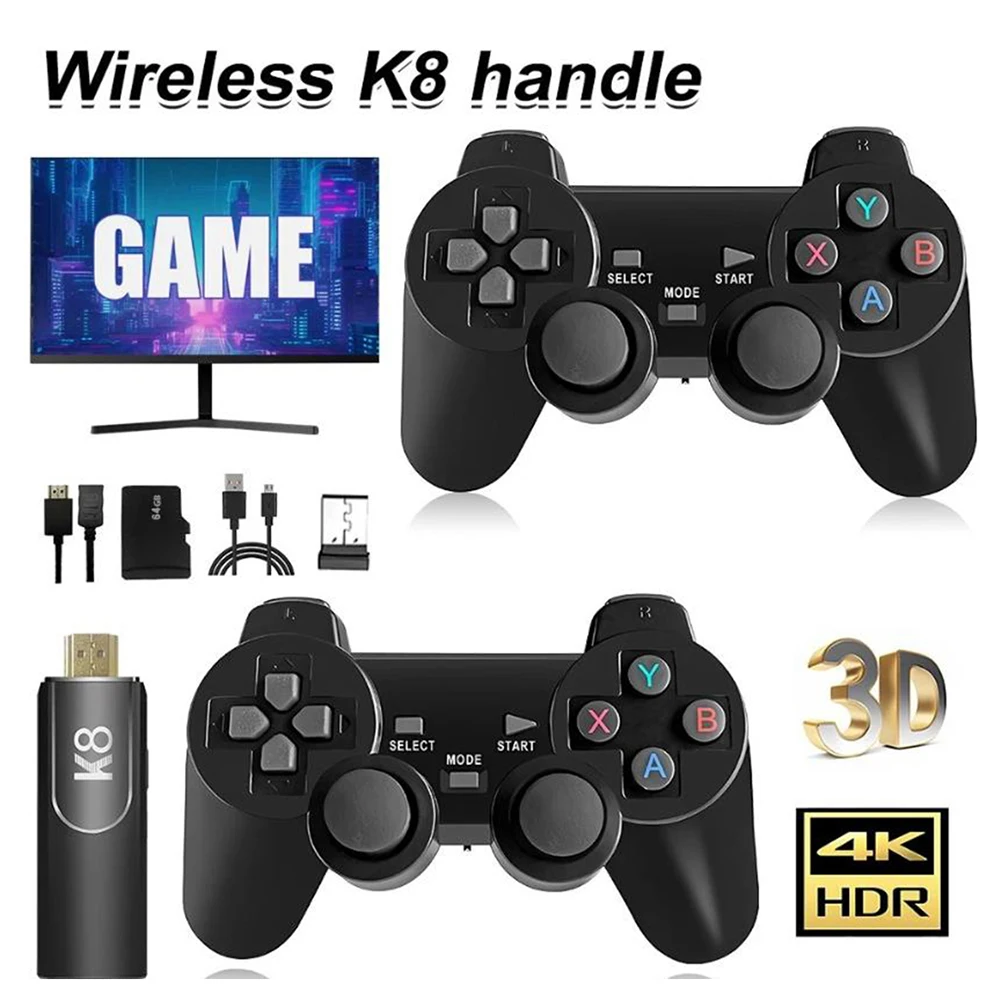 M8 4K Retro Game Console 58000+ Games 256G TV Stick Handheld Game Console 50 Emulators Dual Wireless Controller for PS1/GBA /N64