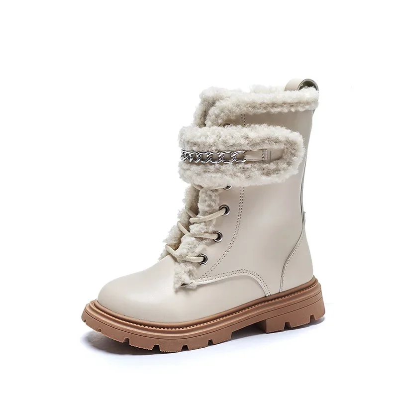 Combat Boots White Girl Winter Boots Children's Cotton Boots