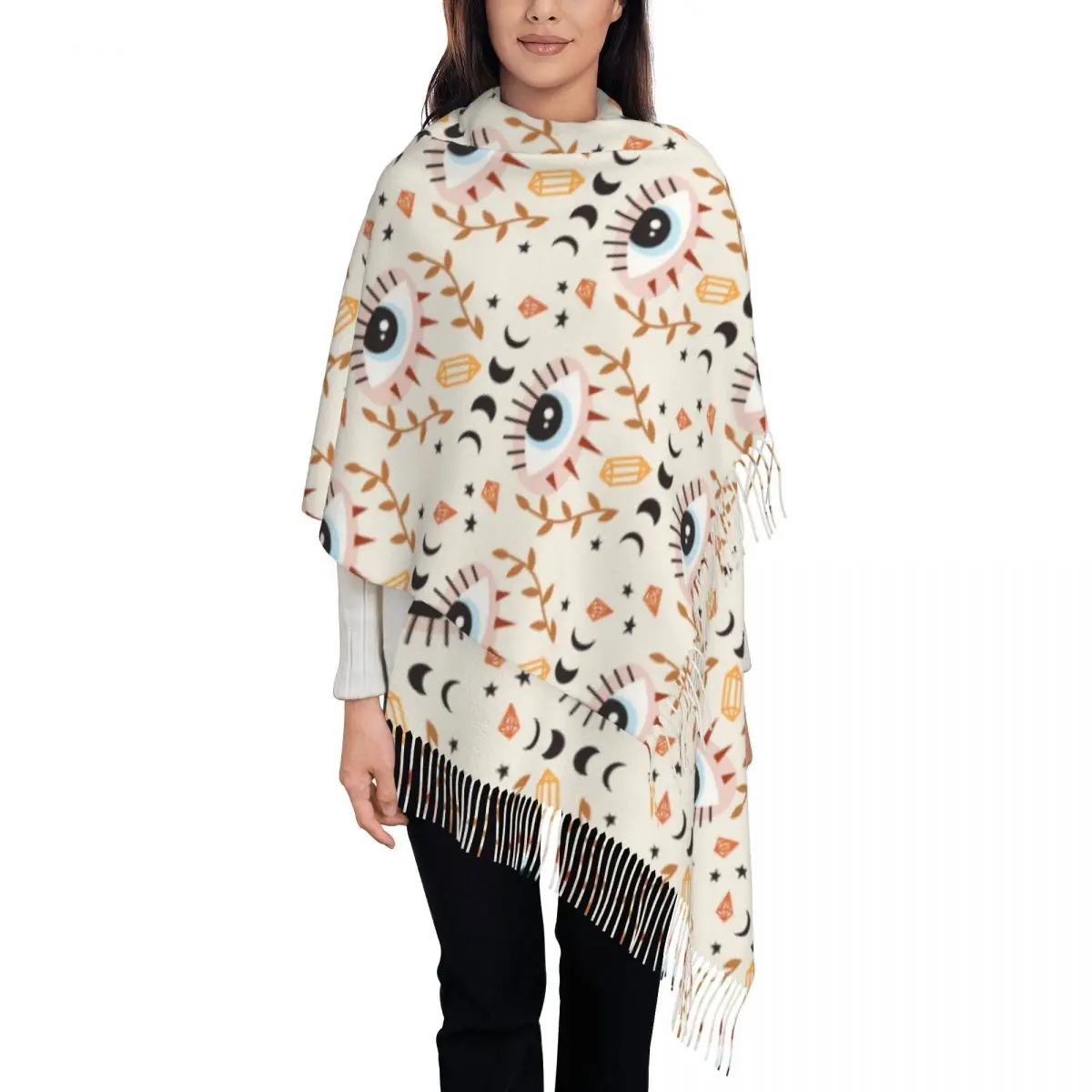 

Nazar Evil Eye Lucky Charm Pattern Women's Pashmina Shawl Wraps Fringe Scarf Long Large Scarf