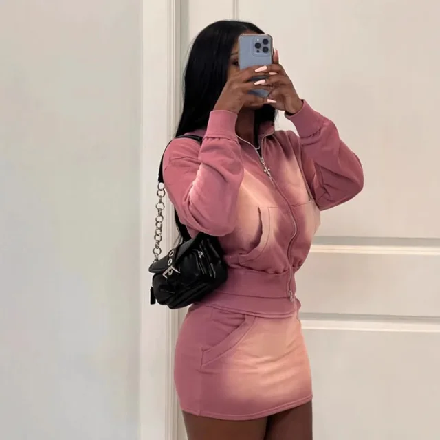 Gradient Pink 2 Piece Skirt Set 1