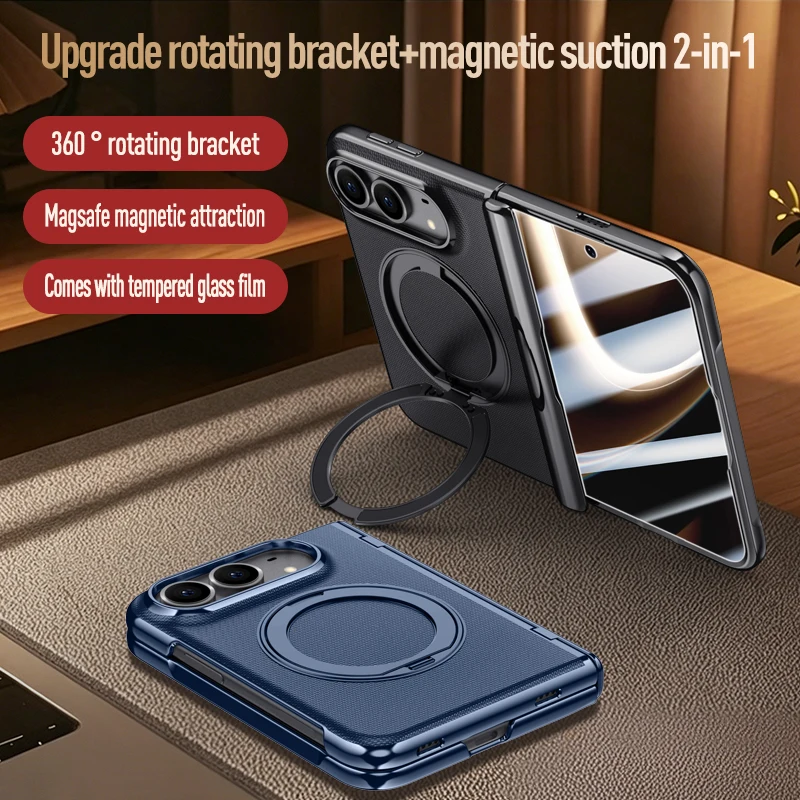 Magnetic PU Leather Plating Case with Rotatable Ring Stand and Privacy Glass