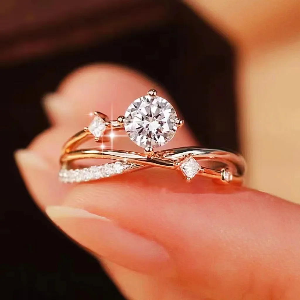 Zircon Rings for Women Opening Adjustable Weave Rhinestone Engagement Wedding Jewelry Fashion Girlfriend Gifts