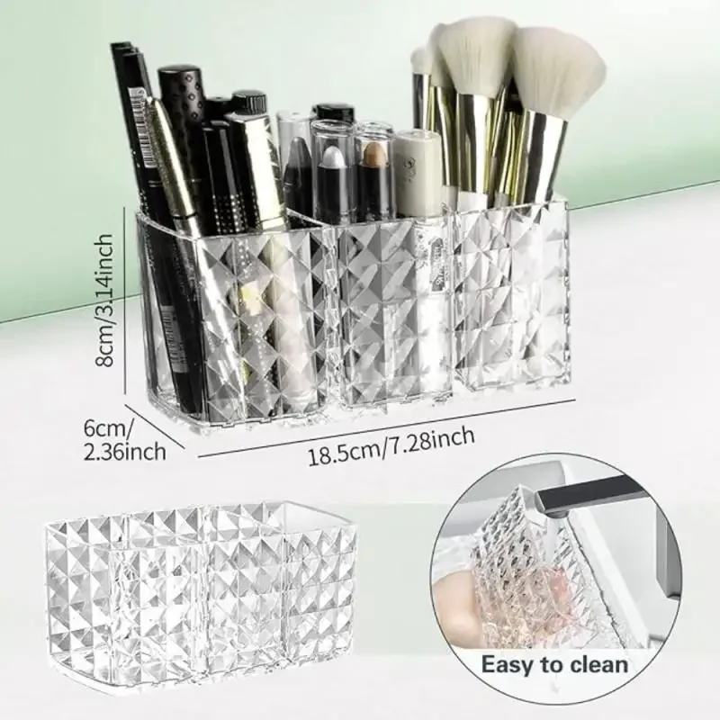 Makeup Storage Box 1pc Acrylic Diamond Pattern Makeup Brush Lipstick Eyeshadow Cosmetics Storage For Pen