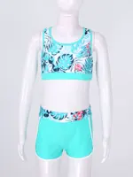 Kids Girls 4PCS Printed Swimsuit Long Sleeve Outerwear with Sleeveless Crop Top Briefs Shorts Bathing Suit Rash Guard Swimwear 5