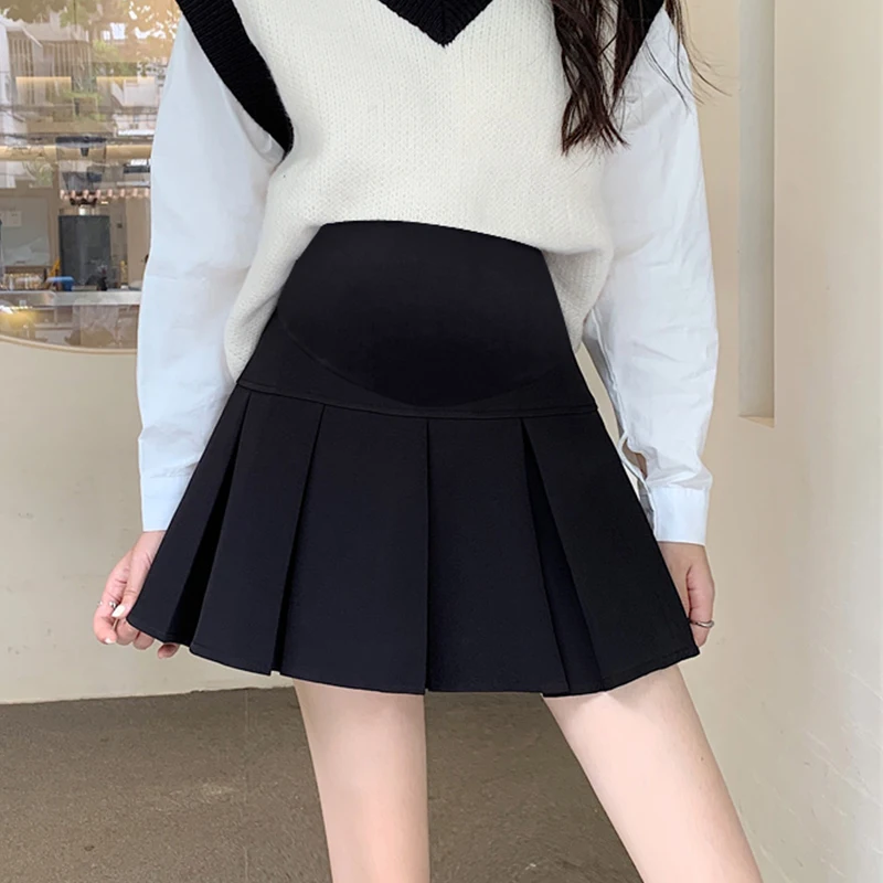 1030# Autumn Winter Woolen Maternity Skirts Pleated A Line Elastic Waist Belly Clothes for Pregnant Women Hot Pregnancy Shorts