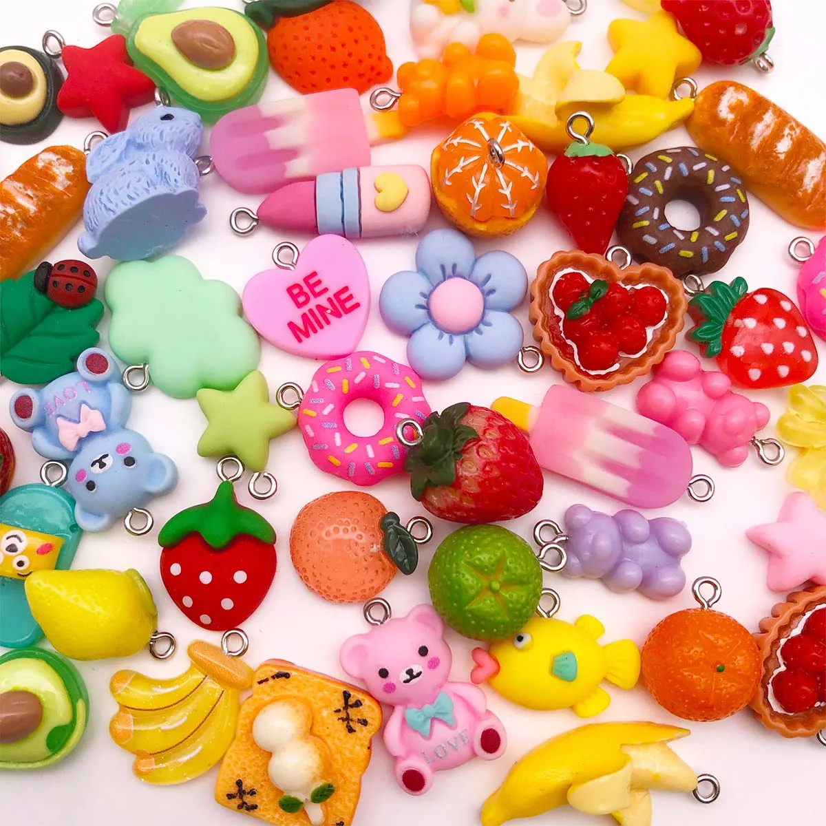 Randomly Mix 10/20pcs Colorful Resin Charms Cute Imitation Animal Fruit Food Series Pendants For DIY Jewelry Making Accessories