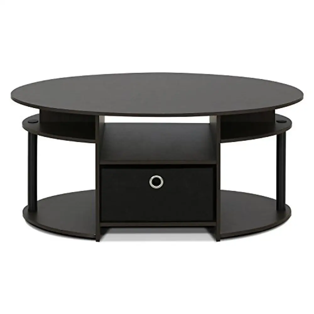 side end table lift top coffee table Oval Coffee Table with Built-in Shelves and Bin Simple Design E1 Grade Composite Wood Fits Any Room and Budget Walnut Color Easy