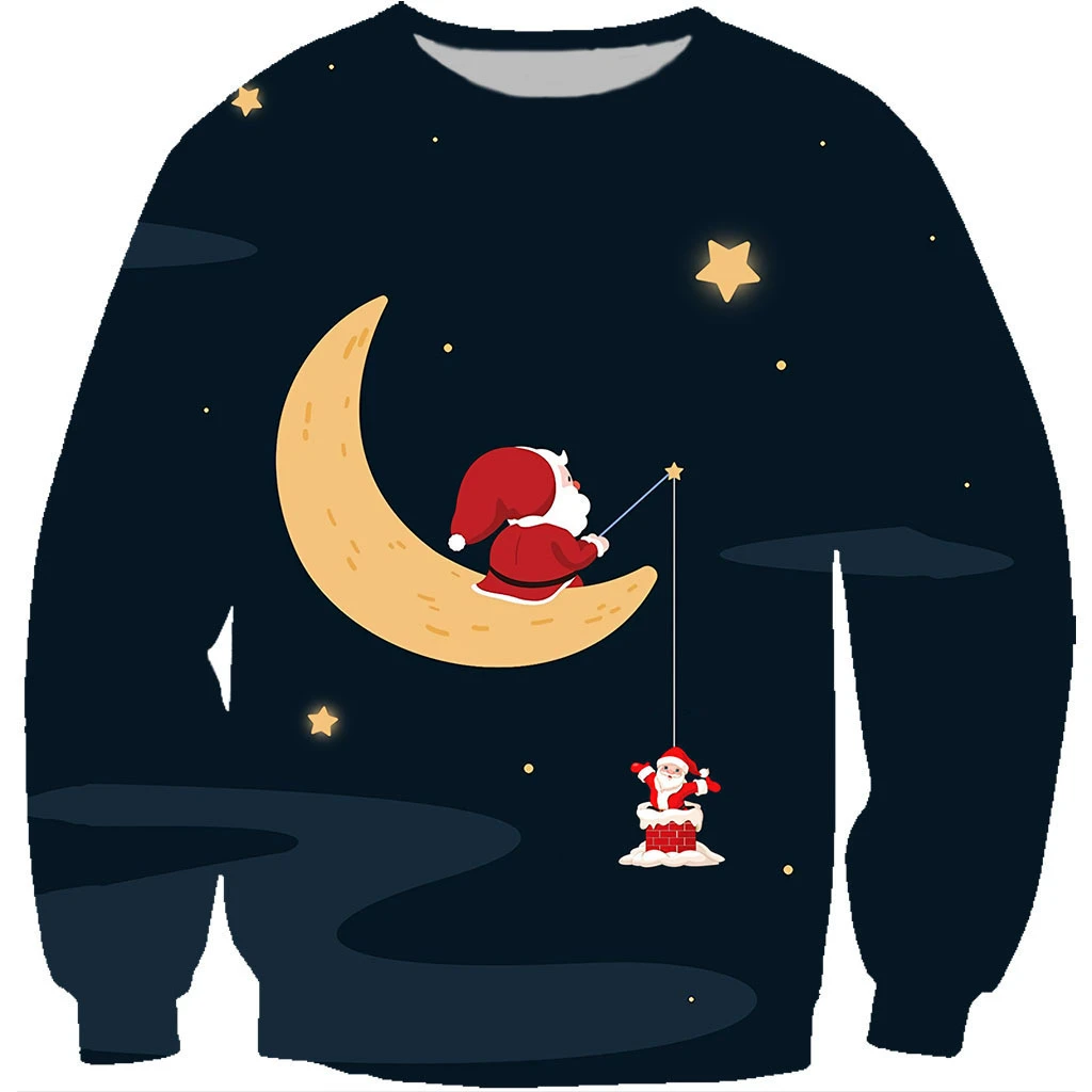 

New Men's Sweatshirt 3d Digital Christmas Printing Santa Claus Couple Round Neck Sweatshirt Holiday Casual Model Loose Oversize