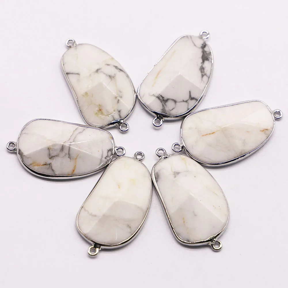 Natural White Turquoise Stone Irregular Connector Pendants Slice Necklaces Silver Plated Edge Charms Diy Jewelry Wholesale 6Pcs