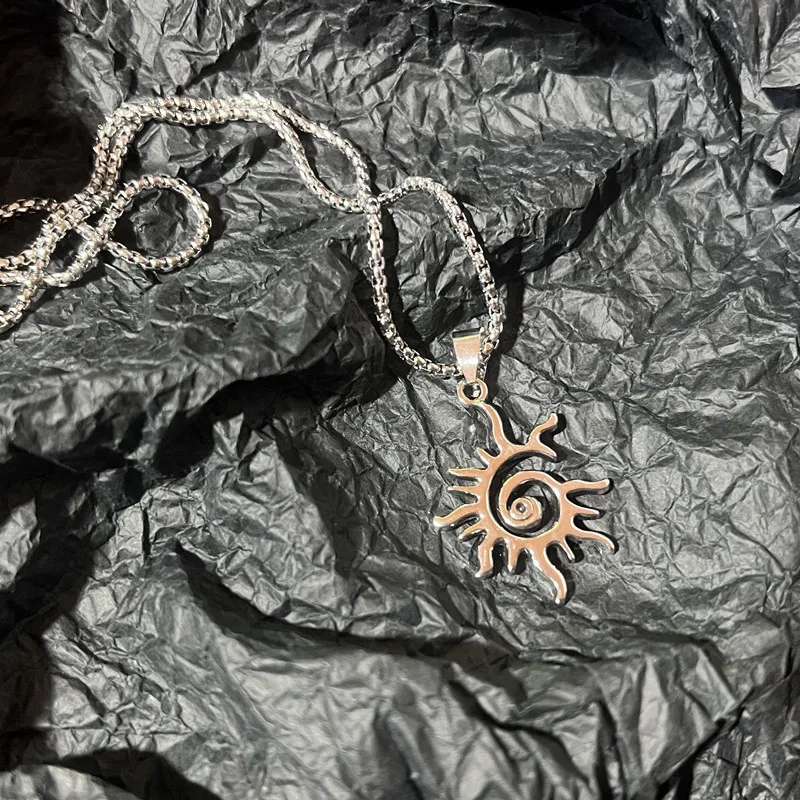 Fashion Creative Sun Flame Pendant Necklace Punk Hip Hop Retro