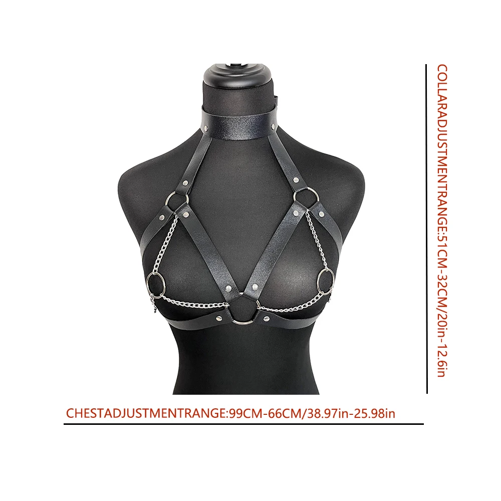Leather Lingerie Accessories Cage Lingerie Women Bondage Body Harness Goth Crop Tops Leather Bra Cage BDSM Collar Belt Chain Slave Breasts Sex Toys