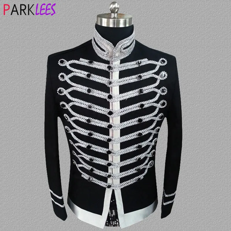 

Mens Steampunk Military Drummer Punk Gothic Parade Jacket Stand Collar Stage Costumes for Singers Victoria Cosplay Costumes 3XL