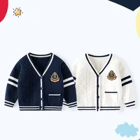 UNITIM Autumn Baby Boys Sweater Stretch Striped Badge College Style Children Boys Coat Knitted Cotton Kids Boy Outerwear 4