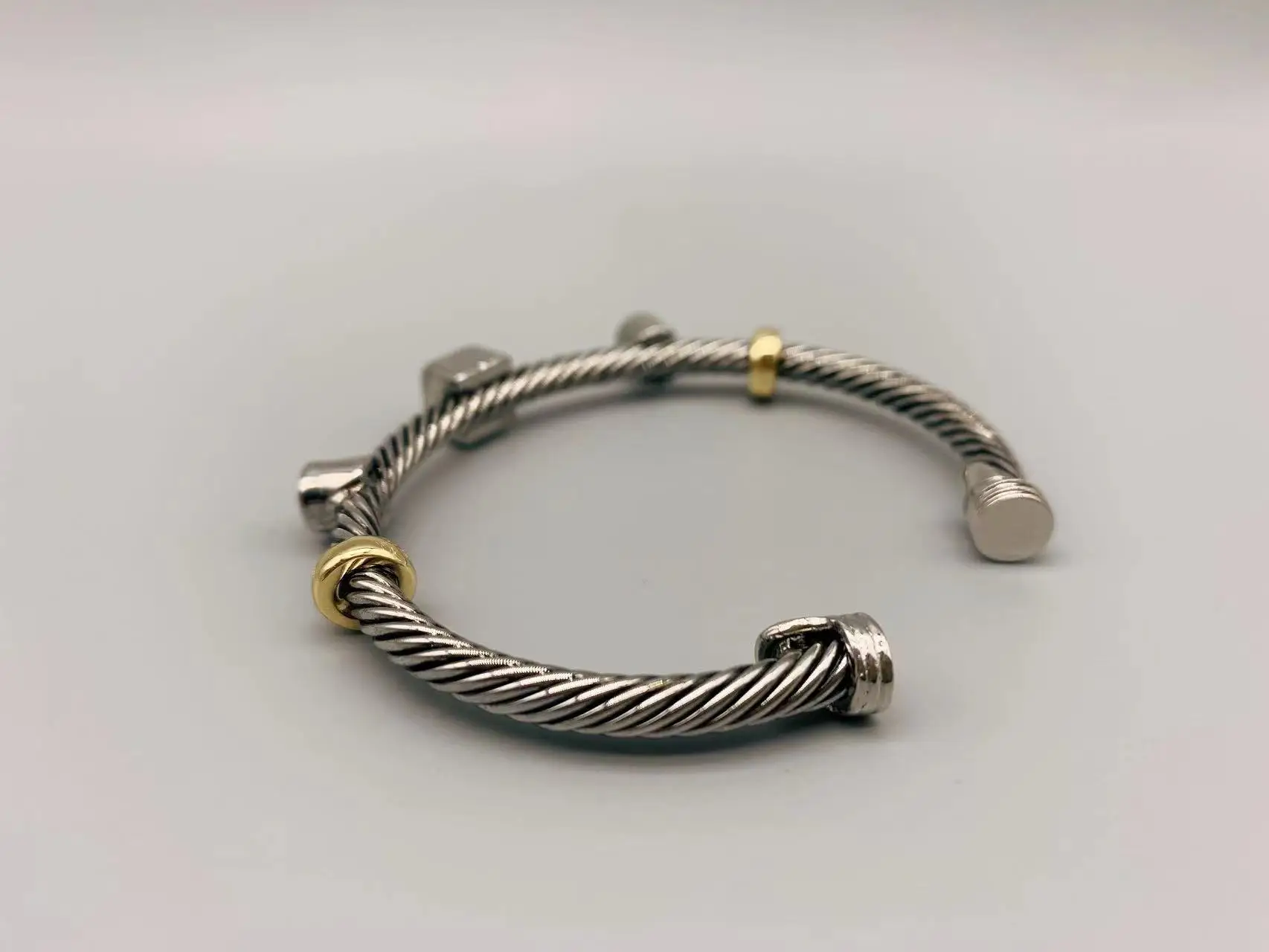 Le Han Jewelry Silver Cable Yellow  And Green  Stone With 18k Gold Plated Cuff Bracelet 4Mm