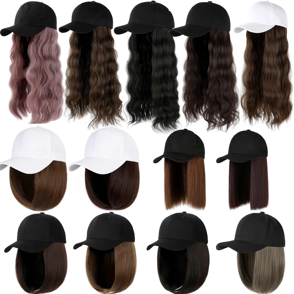 Synthetic Baseball Hat Wig With Hair Long Wavy Fake Hair Hat Wig Hair Extensions  Baseball Cap With Hair Hairpiece For Women