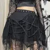 Women Skirt Halloween Spider-Web Decor Tassel Mini Skirt Elastic Waist Big Hem Gothic Metal Holes Summer Skirt Party Garment 5