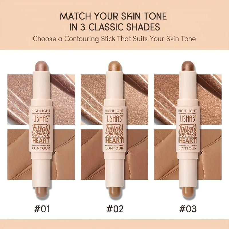 2 IN 1 Shimmer Bronzers Contour Stick Waterproof Multi-purpose Highlighter Shaping Shadow Face Modify Concealer Pen