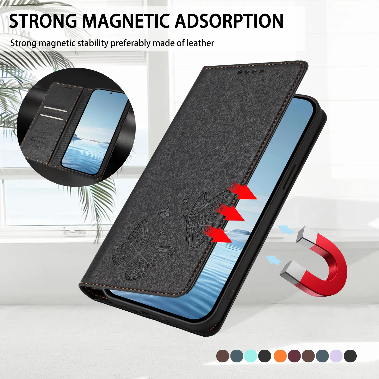 Luxury Leather Wallet Flip Case with Card Slot & Stand - Shockproof Phone Cover
