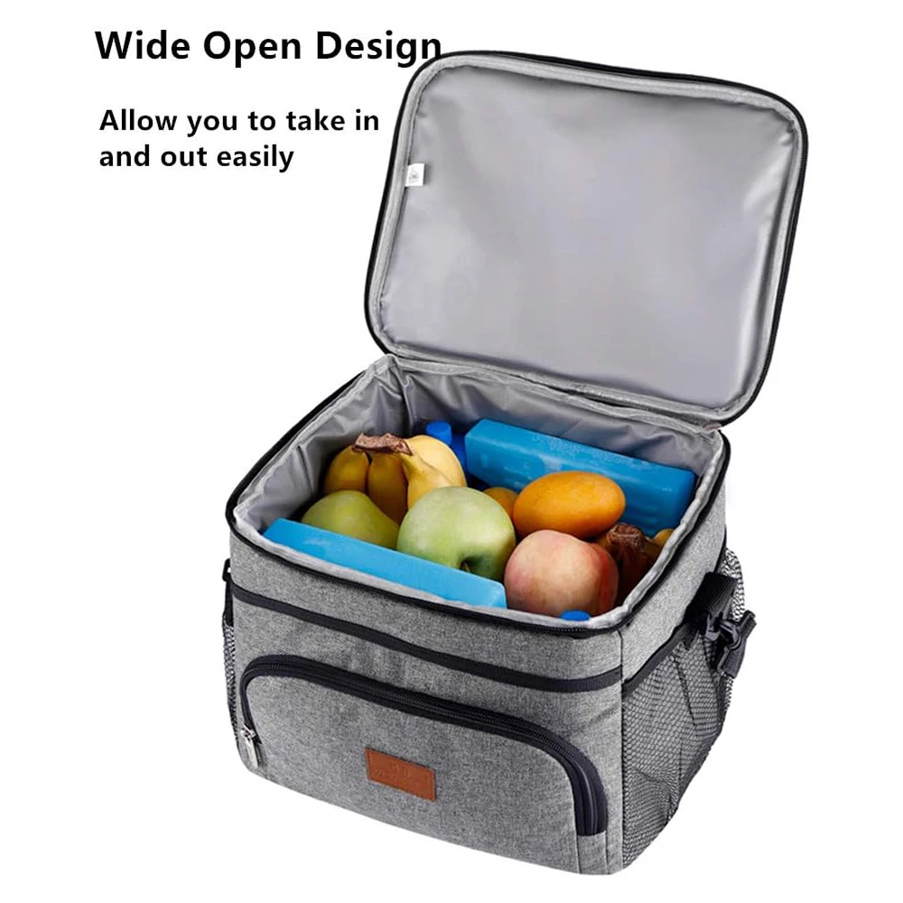 Insulated Thermal Lunch Bag with Adjustable Shoulder Strap - Large 15L Cooler for Work, Picnic, Beach, and Hiking