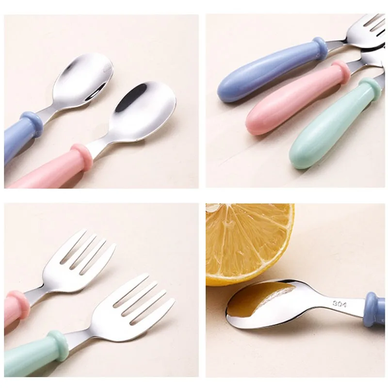 4pcs Children Spoon Forks Box Kids Stainless Steel Kids Cutlery Portable Baby Feeding Utensils Baby Spoons Baby Tableware Set 4