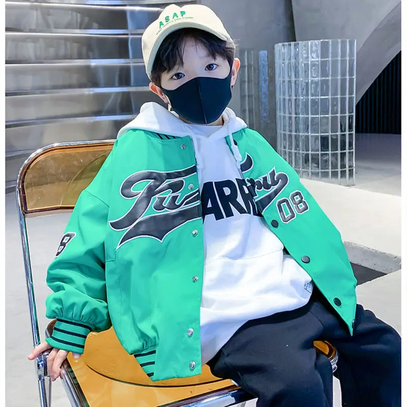 Teens Cotton Jacket Spring Teenager Casual Coat Kid Letter Hooded Zipper Children's Windbreaker Baby Boy Thin Coat Boys Clothes