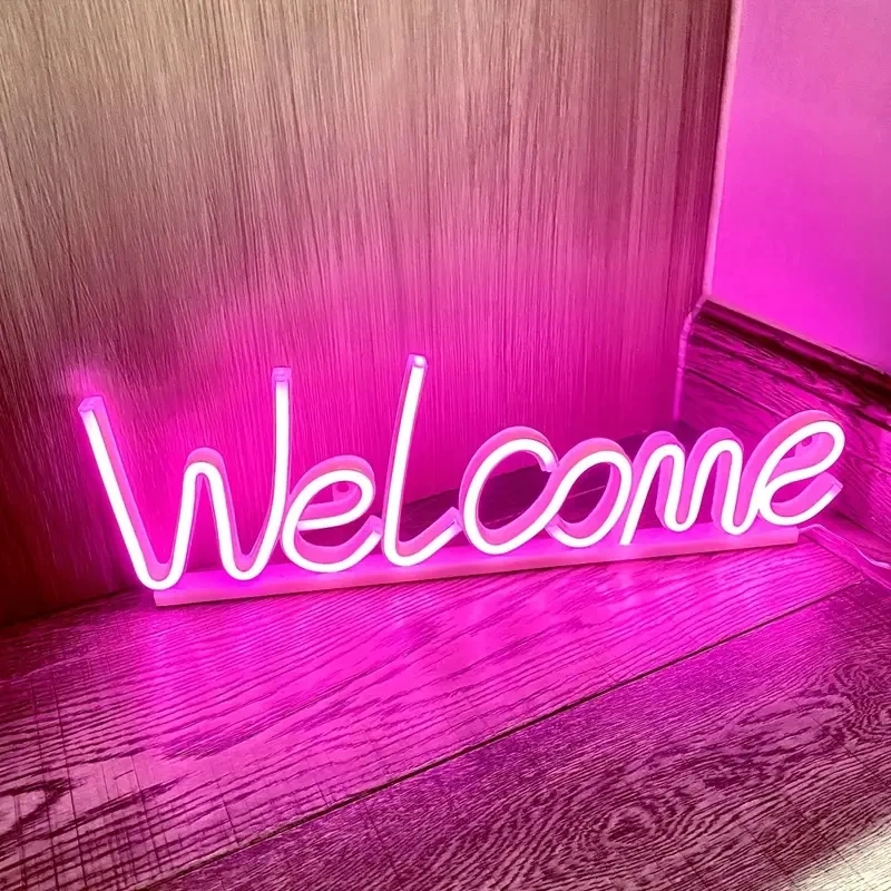 Welcome Neon Sign Wall Art Sign Light Up Light for Restaurant Bar