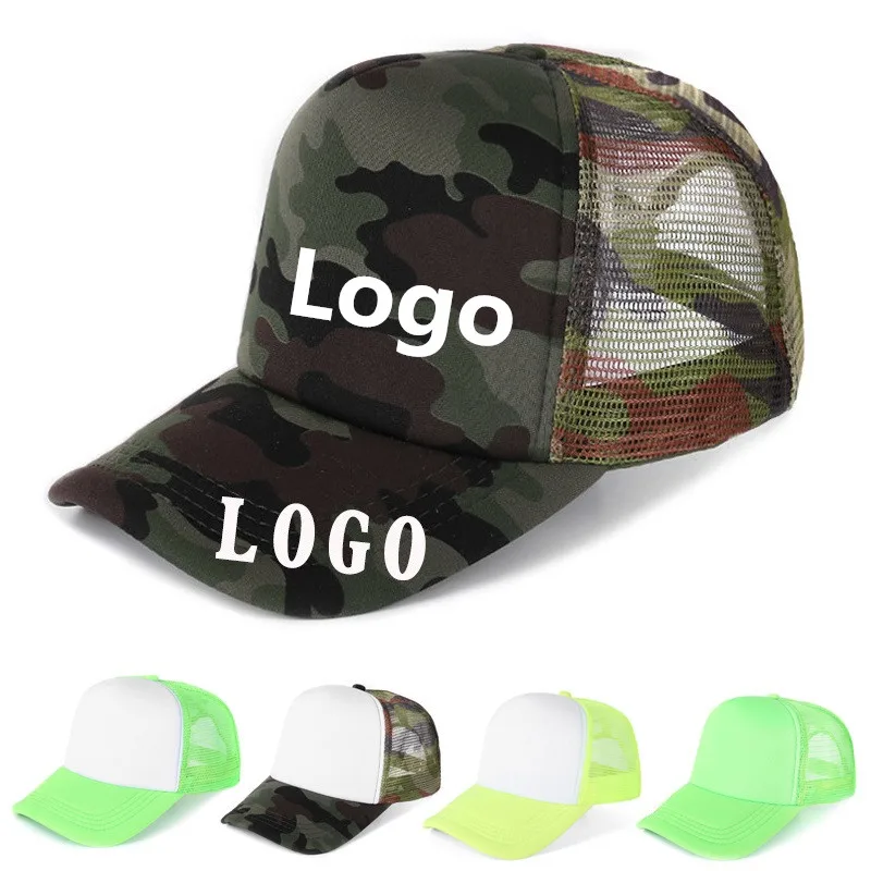 

Diy logo custom trucker cap Unisex mesh sports hat Baseball cap Summer men women's casual Fluorescent camo tactical hats Sun hat