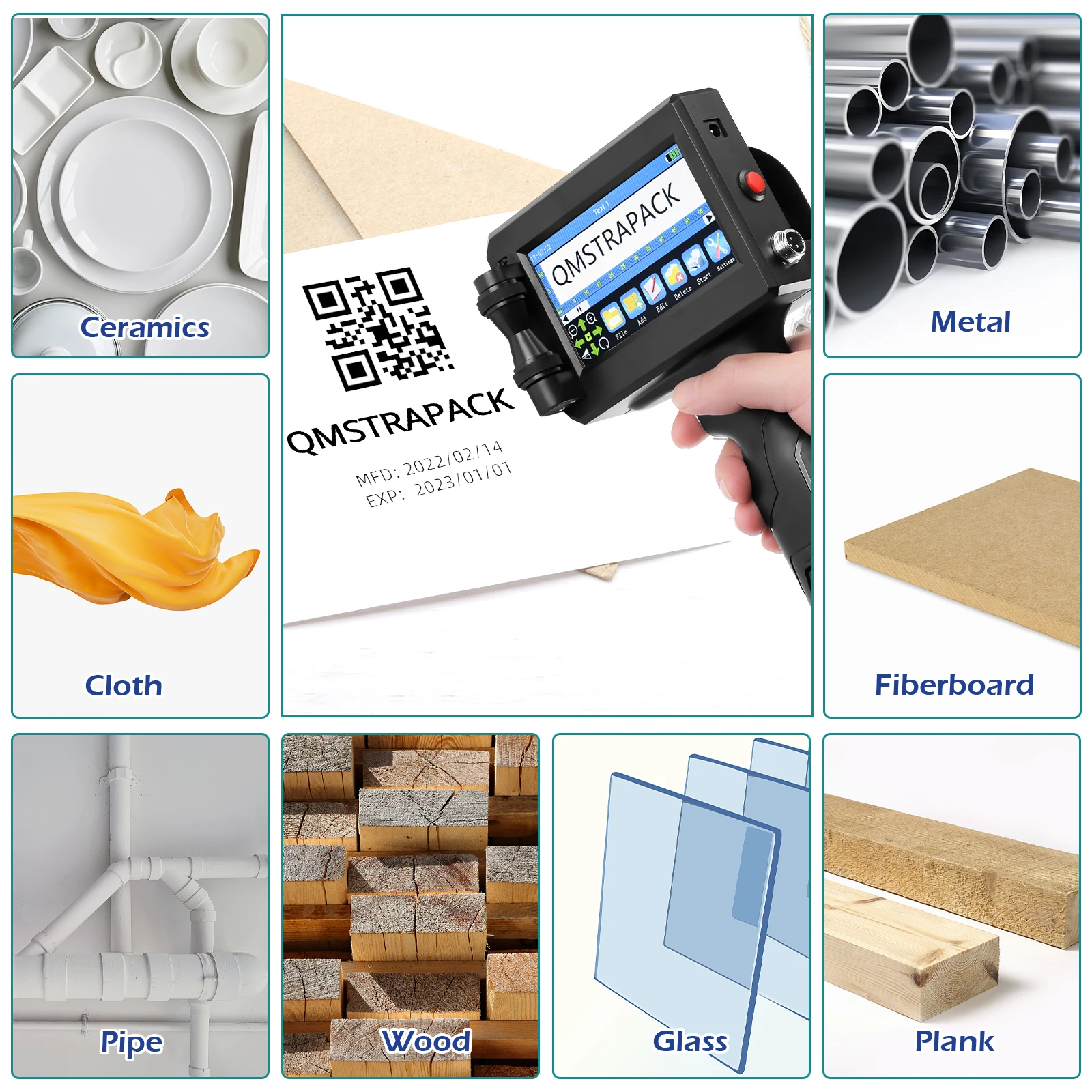 텍스트 QR 바코드 배치 번호 로고 날짜 라벨 프린터용 속건성 잉크가 포함된 비암호화 휴대용 잉크젯 프린터 건 12.7mm