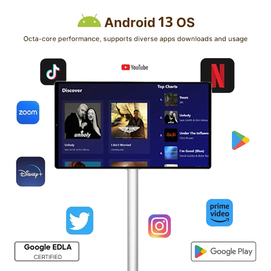 21.5 Inch Rotating Smart Interactive Tv Displays Smart Screen with Wheels Movable Touch Screen Portable Tv with Battery