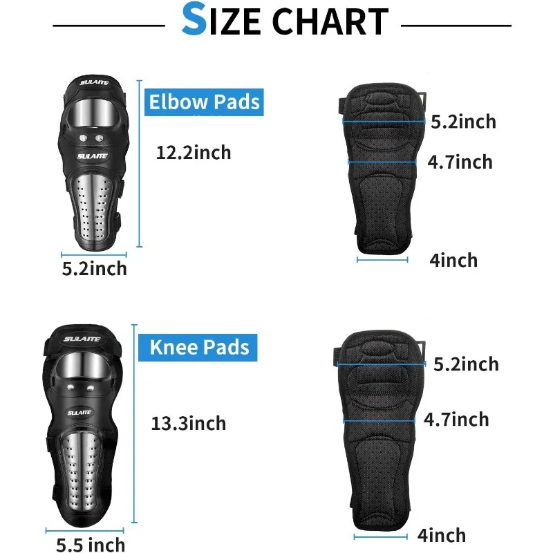 4Pcs Dirt Bike Knee and Elbow Guards, Motorcycle Protective Gear Set with Adjustable Knee Cap Pads Protector for Motocross ATV