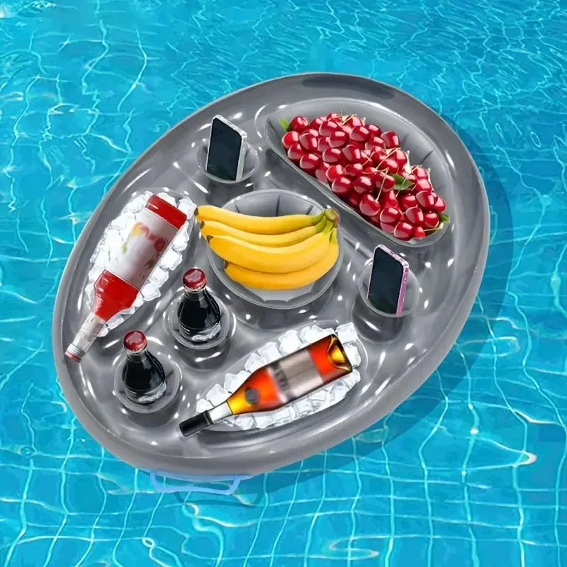 Pool Drink Holder FUDOSAN Inflatable Float - Floating Tray With 8 Storage Holes For Drinks & Snacks 8 Compartment Pool Float