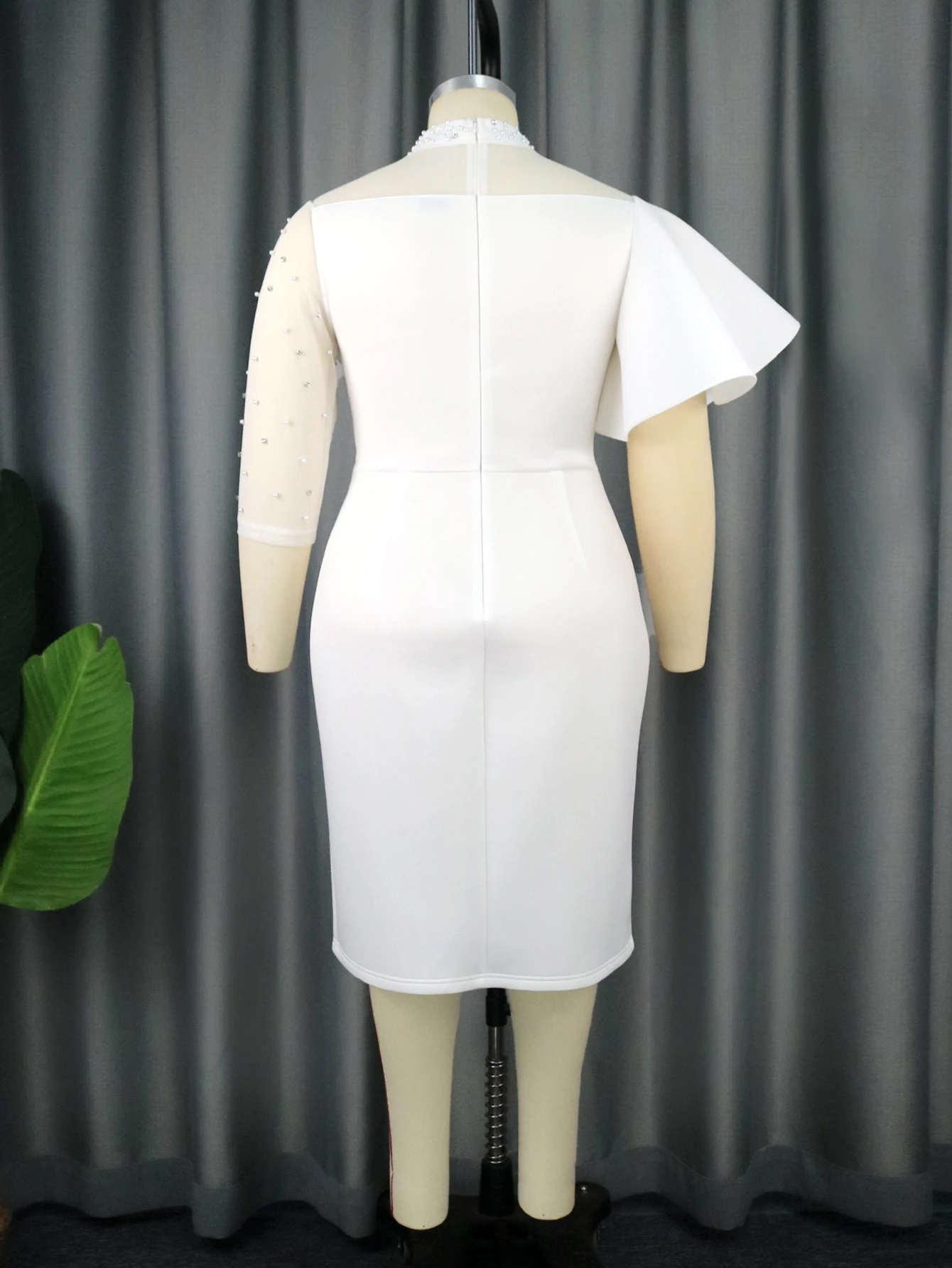 Plus Size White Dress for Women O Neck Beading Patchwork Peplum Bodycon Evening Birthday Event Party